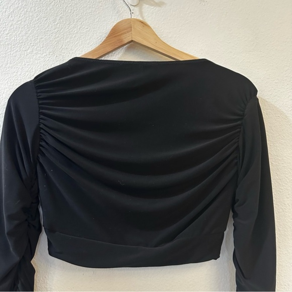 Norma Kamali Gathered Jersey Crop Top Black Ruched Long Sleeves Size XS‎ - Picture 5 of 8